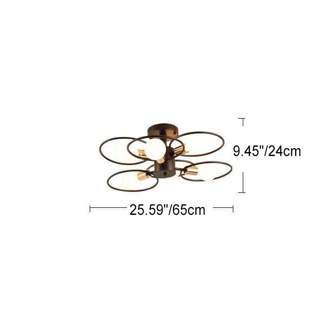 Contemporary Nordic Flower Ring Iron 3/6/9 Light Semi-Flush Mount Ceiling Light For Living Room &amp; Bedroom