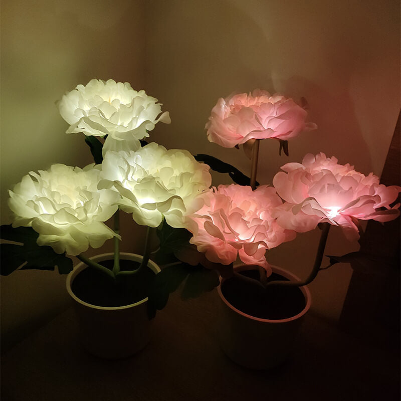 Lámpara de Mesa LED de Decoración de Bonsái de Flor de Peonía de Simulación Solar para Exteriores 