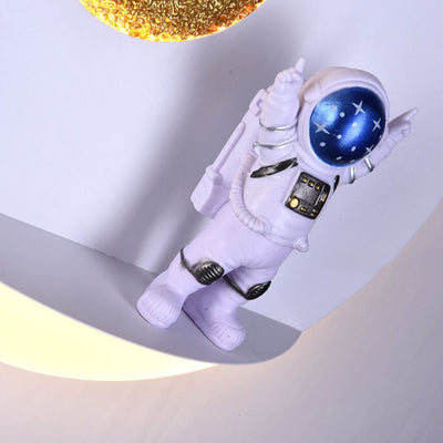 Contemporary Creative Iron Resin Round Astronaut LED Wall Sconce Lamp For Bedroom