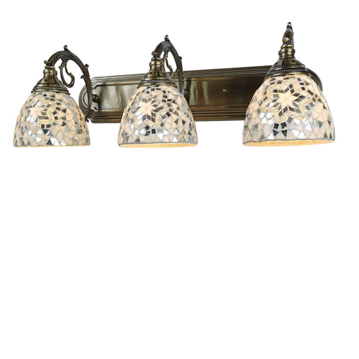 Tiffany Mediterranes Horn Buntglas 3-Licht Badezimmer Eitelkeit Spiegel Vorderwand Wandleuchte 