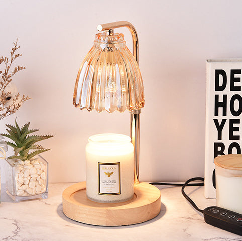 Lampe de table en verre en forme de fleur Art Déco moderne en fer et bois à 1 lumière avec cire fondue pour chambre 