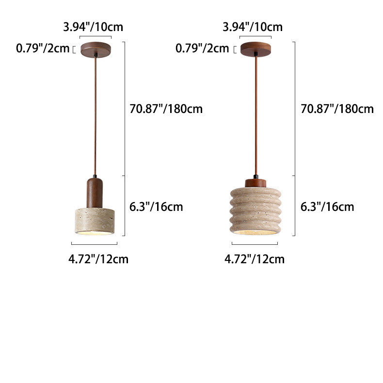 Lustre Suspendu 1 Lumière en Bois Massif Travertin Cylindre Vintage Traditionnel pour Chambre 
