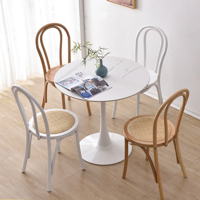 Contemporary Retro Faux Rattan Rubberwood Round Arched Dining Chair Backrest For Dining Room