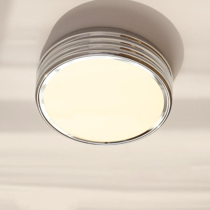 Contemporary Industrial Chrome Iron Acrylic Multi-Layer Drum LED Flush Mount Ceiling Light For Hallway