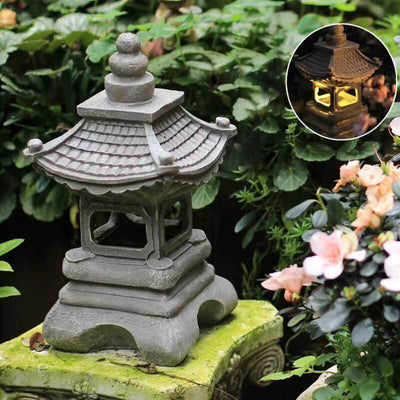 Retro Decorative Solar Tower Resin LED Outdoor Landscape Lighting