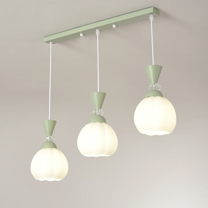 Lustre contemporain à fleurs en verre crème créative avec boutons de fleurs en fer à 3/5 lumières pour chambre 