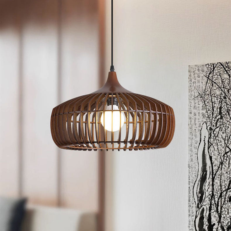 Lanterne ronde vintage traditionnelle en bois 1 lumière pour salon 