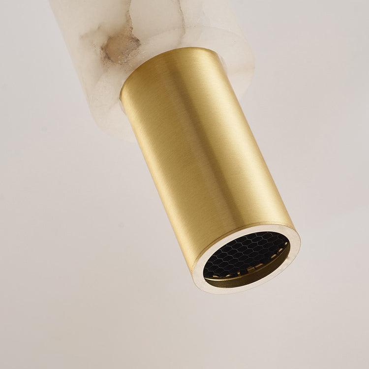 Lustre LED contemporain de luxe en cuivre à bande longue avec abat-jour en marbre pour salon 