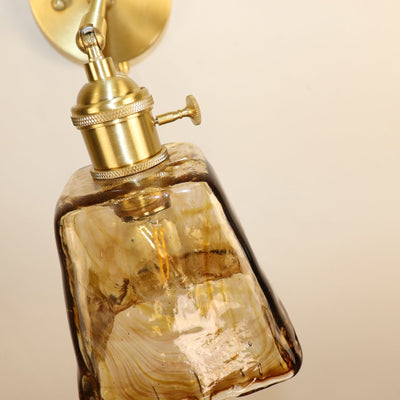 Traditionelle Vintage Messing Bernstein Quadrat Glas Schatten 1-Licht Wand Leuchte Lampe für Wohnzimmer 