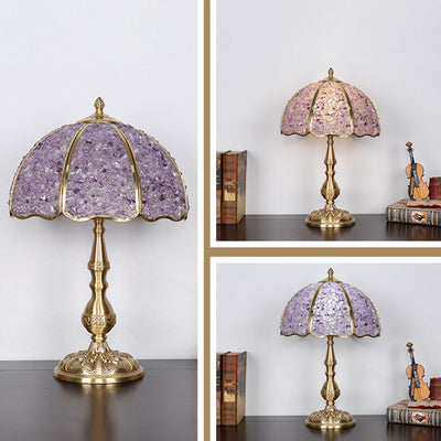 Moderne Luxus-Halbkugel-Schirm Tischlampe aus Vollkupfer mit Kristall und 1 Licht für das Schlafzimmer 