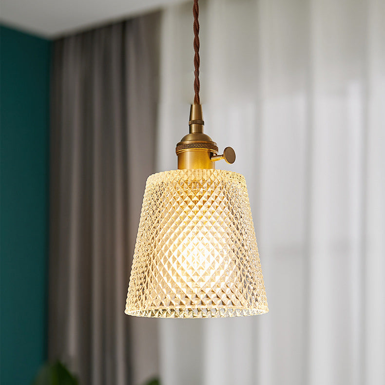 Lustre Suspendu à 1 Lumière en Laiton et Verre Cylindrique Vintage Traditionnel pour Salon 