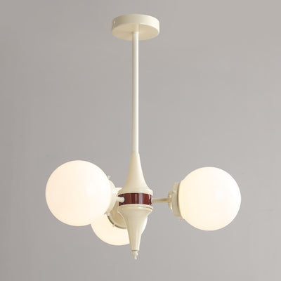 Lustre contemporain rétro à branches courbées avec tige ronde et boules en fer et verre 3/5 lumières pour salon 