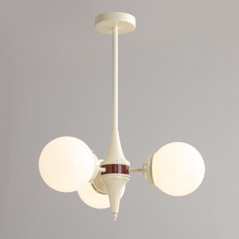 Lustre contemporain rétro à branches courbées avec tige ronde et boules en fer et verre 3/5 lumières pour salon 