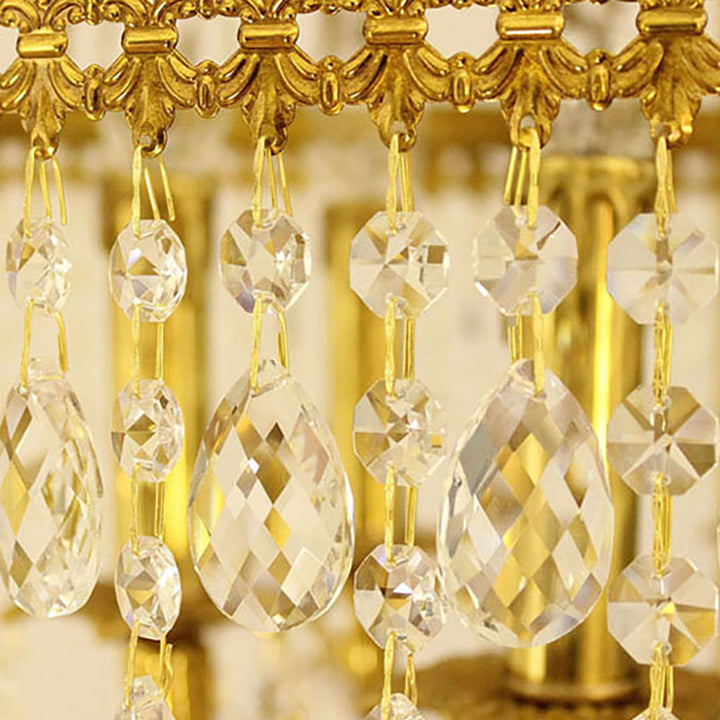 Chandelier à 6 lumières avec branches en cristal et dôme en cuivre de luxe traditionnel pour salle à manger 