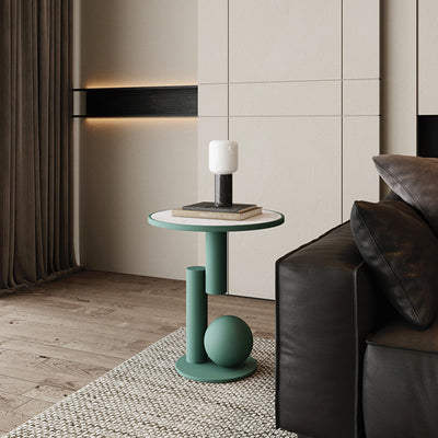 Table d'appoint cylindrique géométrique scandinave contemporain en pierre frittée pour salon 