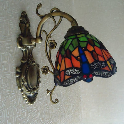 Tiffany Handmade Stained Glass Dragonfly 1-Light Wall Sconce Lamp