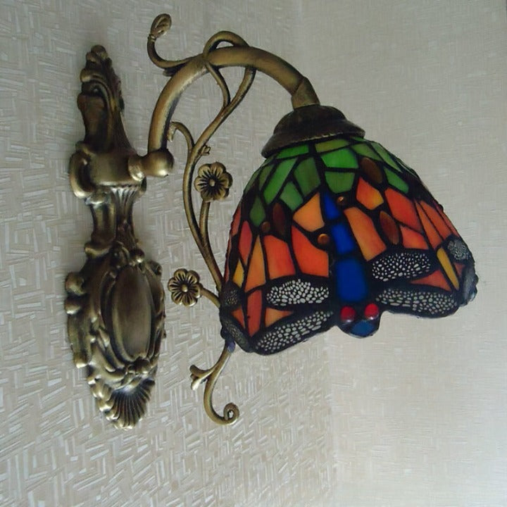 Tiffany Handmade Stained Glass Dragonfly 1-Light Wall Sconce Lamp