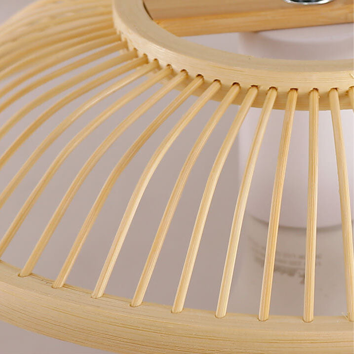 Contemporary Scandinavian Zen Bamboo Weaving Parchment Drum 1-Light Pendant Light for Living Room