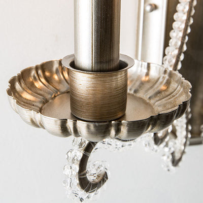 Traditional Rustic Iron Candelabra Crystal Decor 1/2-Light Wall Sconce Lamp For Living Room