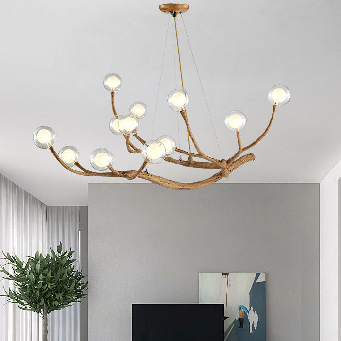Contemporary Creative Ball-in-Ball Tree Branch Hardware Glass 8/12/16/20-Light Chandelier For Living Room