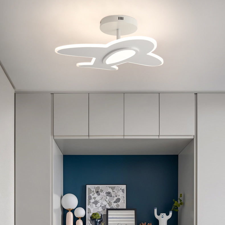 Modern Art Deco Airplane Shaped Acrylic Iron LED Semi-Flush Mount Ceiling Light For Living Room
