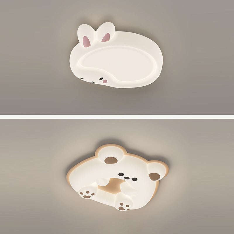 Modern Art Deco Bunny Bear PC Iron LED Flush Mount Ceiling Light For Bedroom