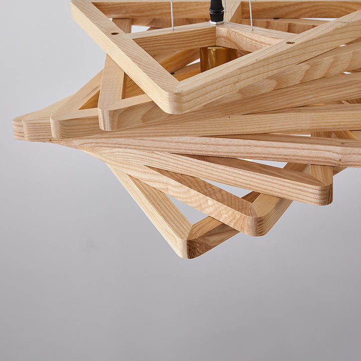 Traditional Japanese Wood Triangle Splicing Swirl 1-Light Pendant Light For Dining Room
