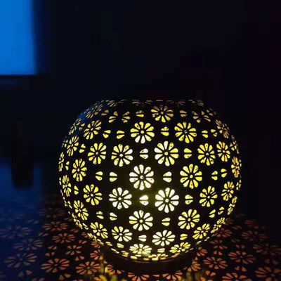 Moderne Art Deco Solar Wasserdichte Tragbare Blume Runde Laterne Eisen LED Outdoor Licht Für Garten 