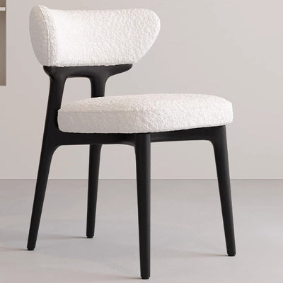Moderner minimalistischer quadratischer Stuhl aus Lammwolle, Leder, Holz und Schaumstoff mit Rückenlehne für das Wohnzimmer 