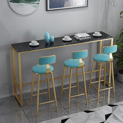 Conjunto de taburetes y mesa contemporáneo escandinavo de hierro, terciopelo, esponja, mármol, redondo y rectangular para cocina 