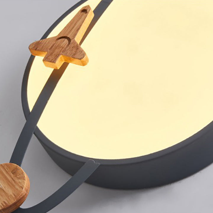 Contemporary Scandinavian Iron Acrylic Wood Round Planet Design LED Kids Flush Mount Ceiling Light For Bedroom