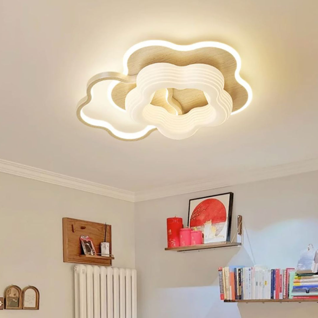 Lustre Plafonnier LED Rond en Métal Nordique Contemporain avec Motif de Fleurs et Triangle pour Chambre 