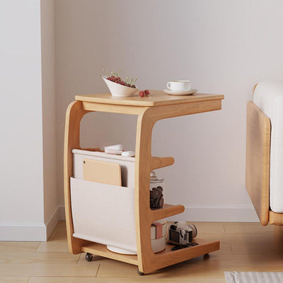 Table d'extrémité à couvercle rabattable en bois japonais traditionnel avec étagères de rangement à 4 niveaux pour salon 