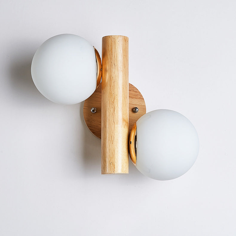Applique murale à 2 lumières avec verre, matériel en bois, orbe cylindrique minimaliste moderne pour chambre 