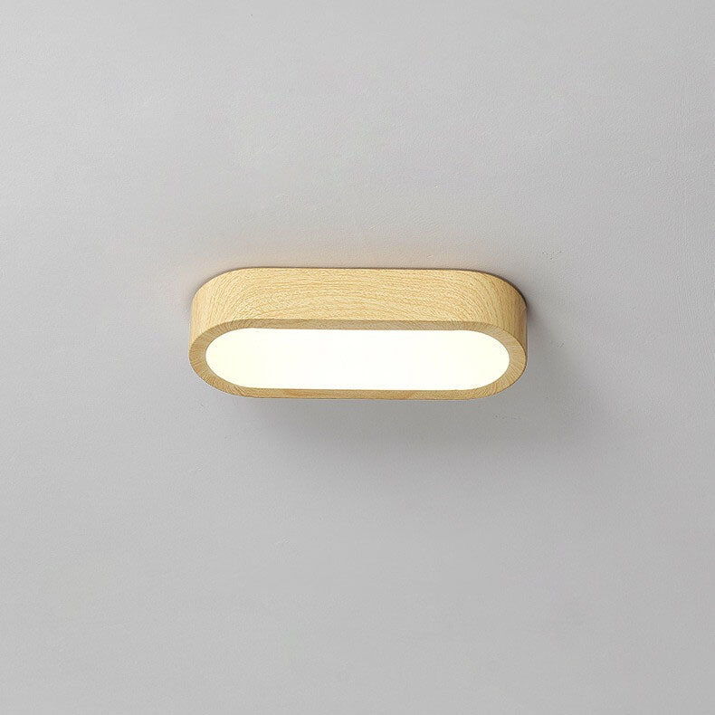 Modern Minimalist Oval Strip Wood Grain Hardware LED Flush Mount Ceiling Light For Hallway