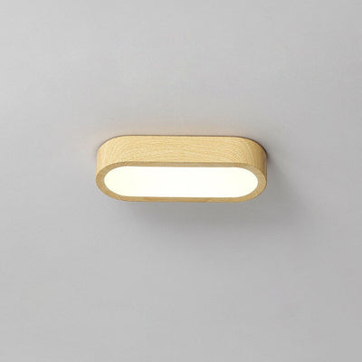 Modern Minimalist Oval Strip Wood Grain Hardware LED Flush Mount Ceiling Light