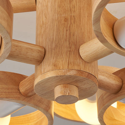 Plafonnier semi-encastré contemporain nordique rond en bois de caoutchouc avec 3/5 lumières pour salon 