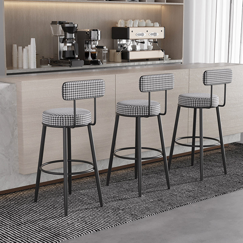 Tabouret de bar contemporain nordique rond en lin de coton rembourré avec dossier et repose-pieds pour salle à manger 
