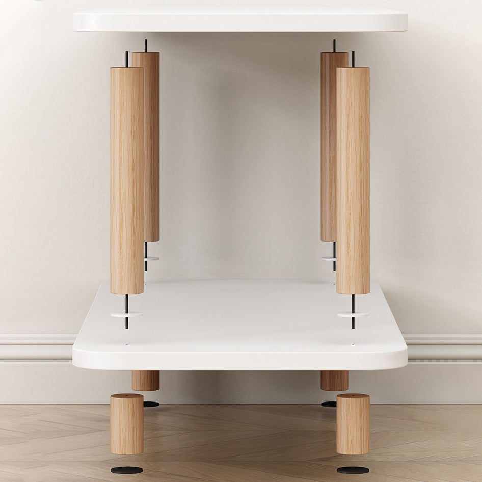 Traditional Japanese Square MDF Pine Wood End Table 2-Tier For Living Room