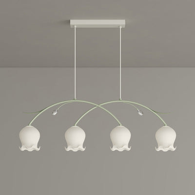 Simplicité Contemporaine Abat-jour en Verre à Fleurs Arc Bande de Fer Lustre Îlot à 3/4 Lumières pour Chambre 
