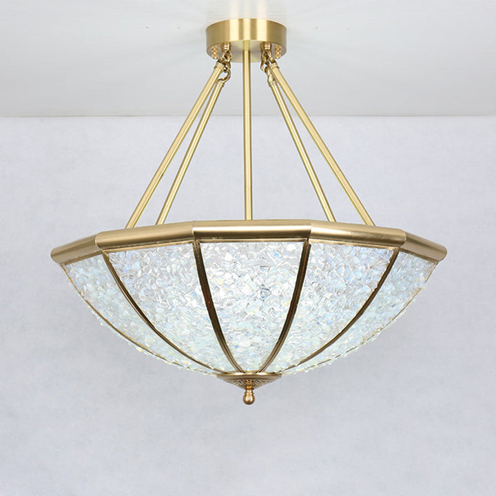 Lujoso Moderno Araña de 5 Luces con Marco de Cobre y Pantalla Redonda de Cristal para Sala de Estar 