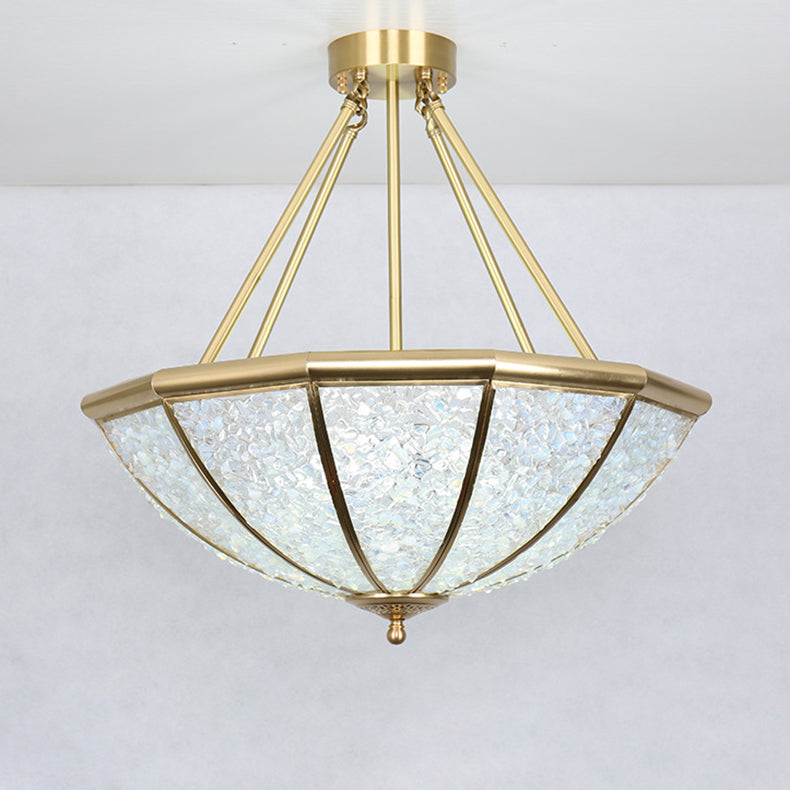 Lustre moderne de luxe avec cadre en cuivre et abat-jour rond en cristal à 5 lumières pour salon 