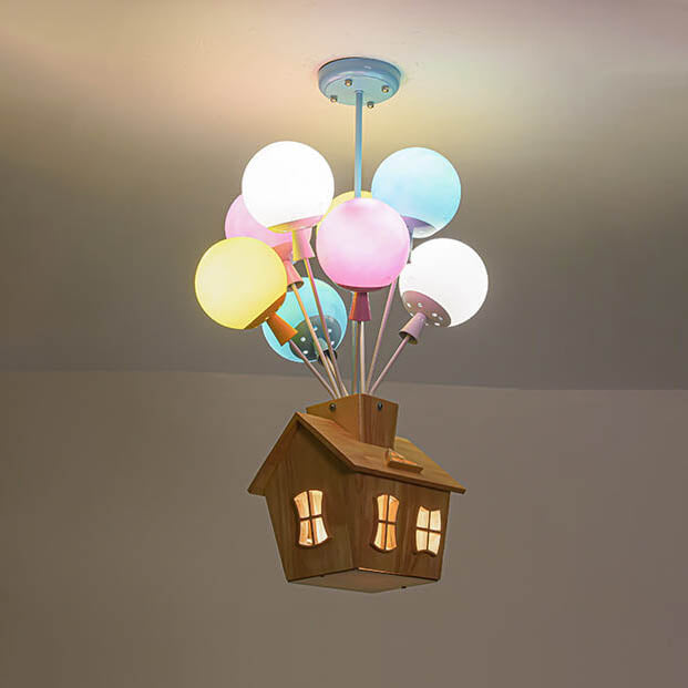 Contemporary Creative House Balloon Iron Wood Glass 9-Light Chandelier For Bedroom