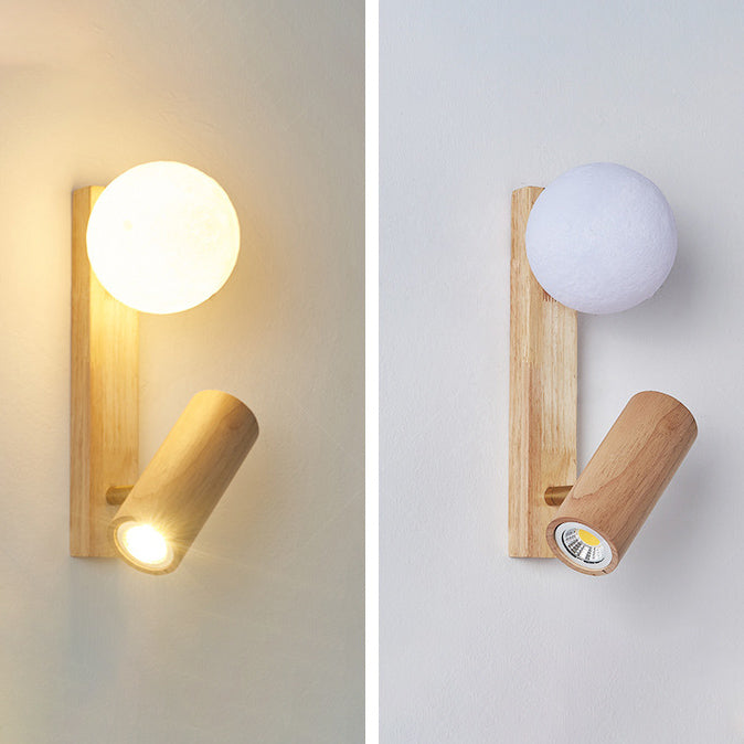 Lámpara de aplique de pared LED de cilindro orb rectangular escandinavo contemporáneo de madera PE para dormitorio 