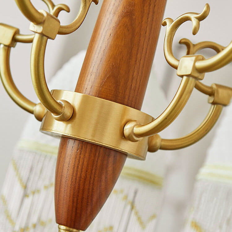 Traditional Vintage Grid Tassel Copper Wood Glass 3/5/8 Light Chandelier For Living Room