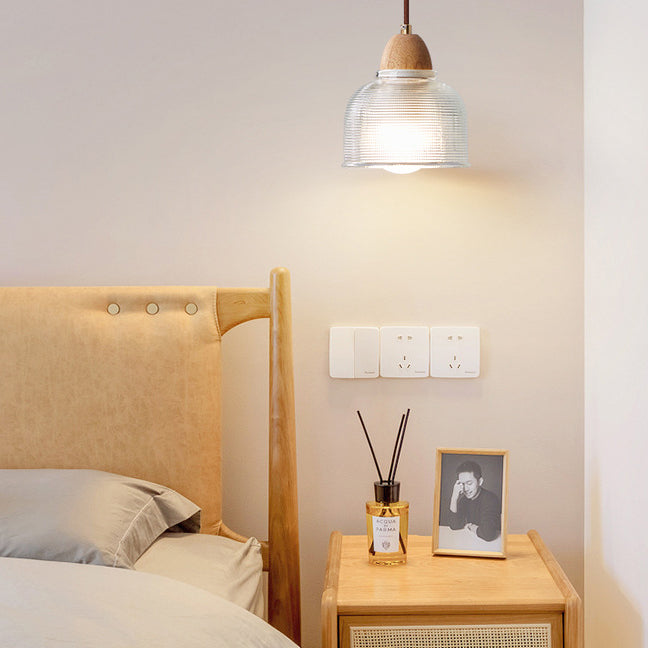 Zeitgenössische Retro Zylinder Blütenblatt Kegel Massivholz Glas 1-Licht Wandleuchte Lampe für Schlafzimmer 