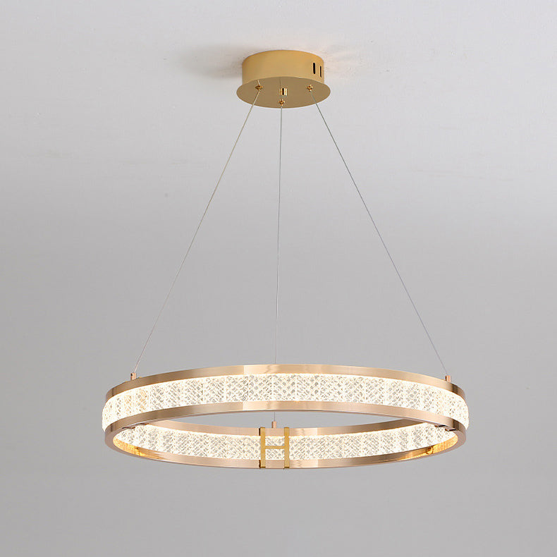 Lustre LED en cristal circulaire en aluminium de luxe contemporain pour salle à manger 