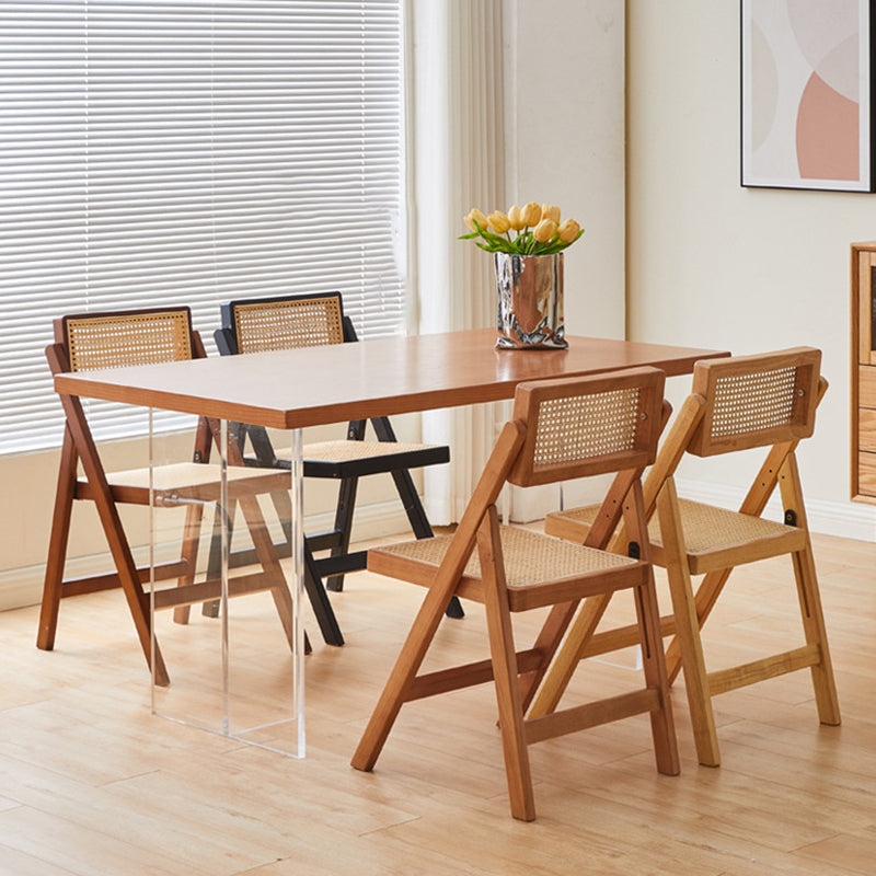 Silla de comedor vintage tradicional cuadrada de ratán PE y madera de caucho con respaldo para comedor 