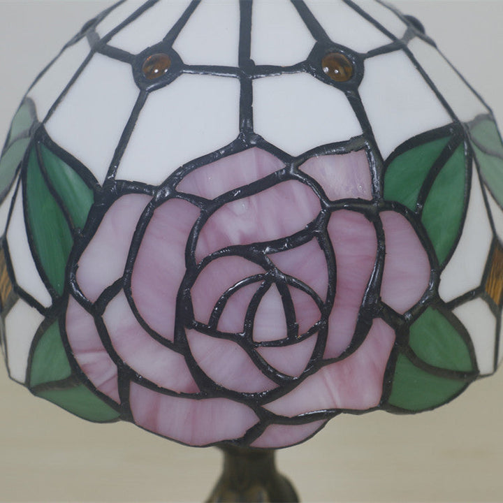 Lampe de table 1 lumière en verre teinté en alliage de zinc rose Tiffany traditionnel pour chambre 
