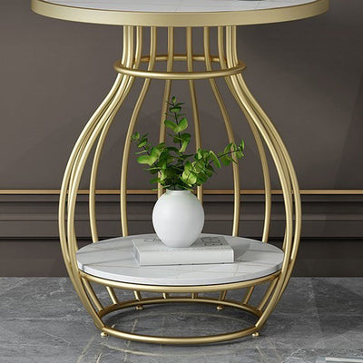 Table basse ronde contemporaine en forme de cage à oiseaux en métal inoxydable ardoise pour salon 